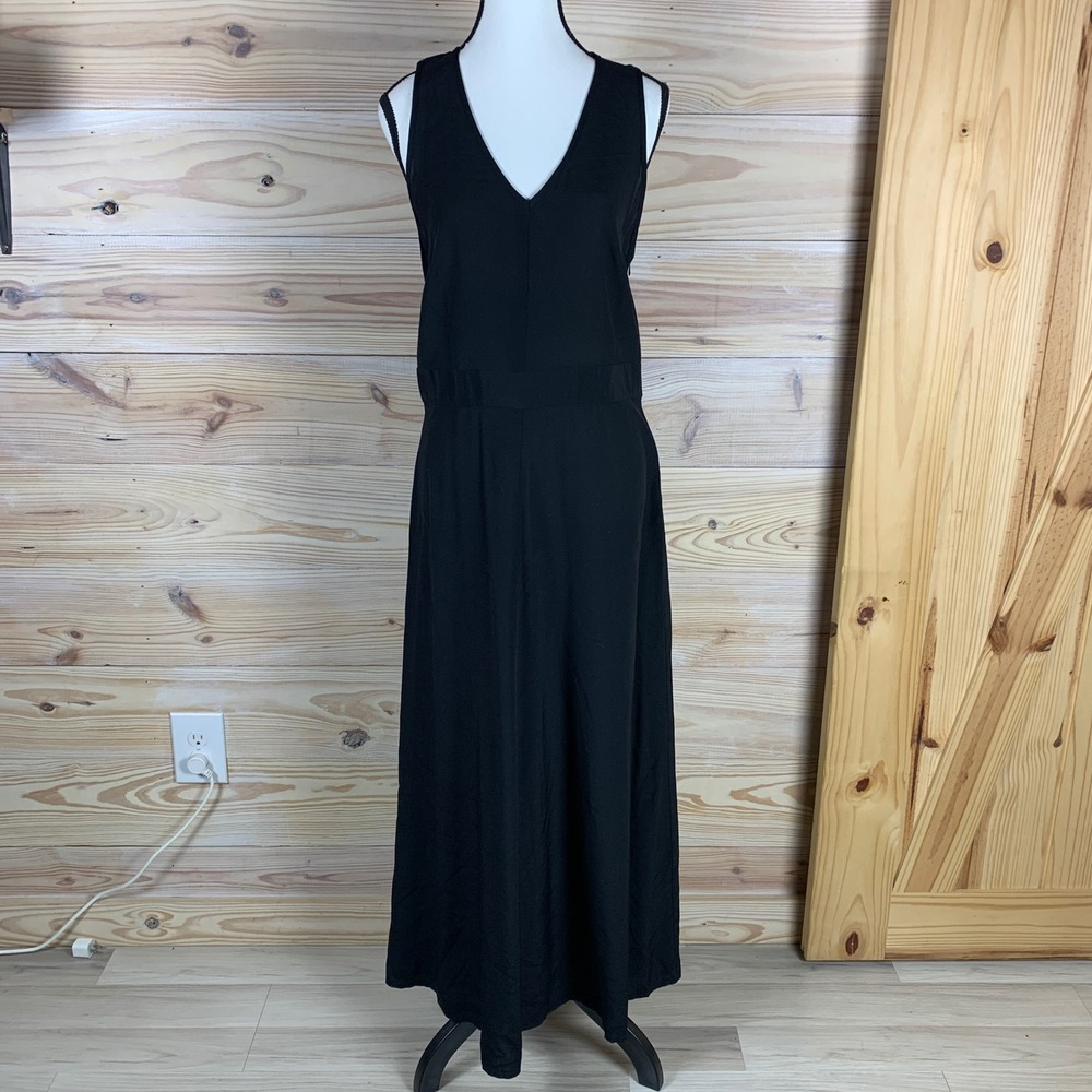 Sisley Maxi Dress Womens Medium Black V-Neck Sleeveless Viscose Made in Italy‎